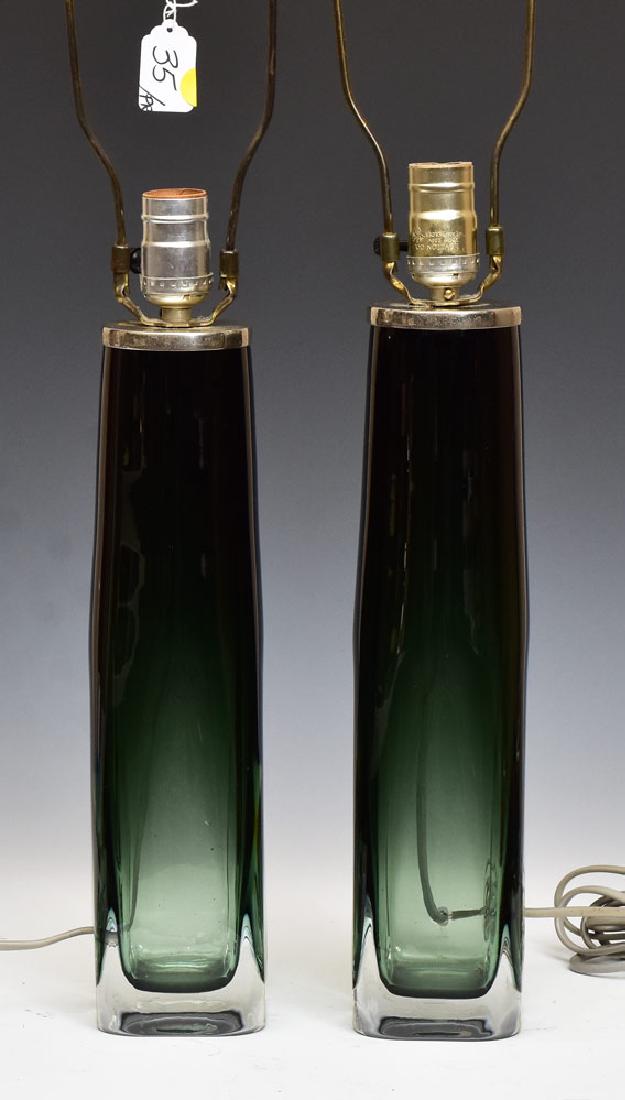 Pair of Orrefors Lamps: adapted to lamps designed by Carl Fagerlund 25 3/4" high overall signed on base circa 1960