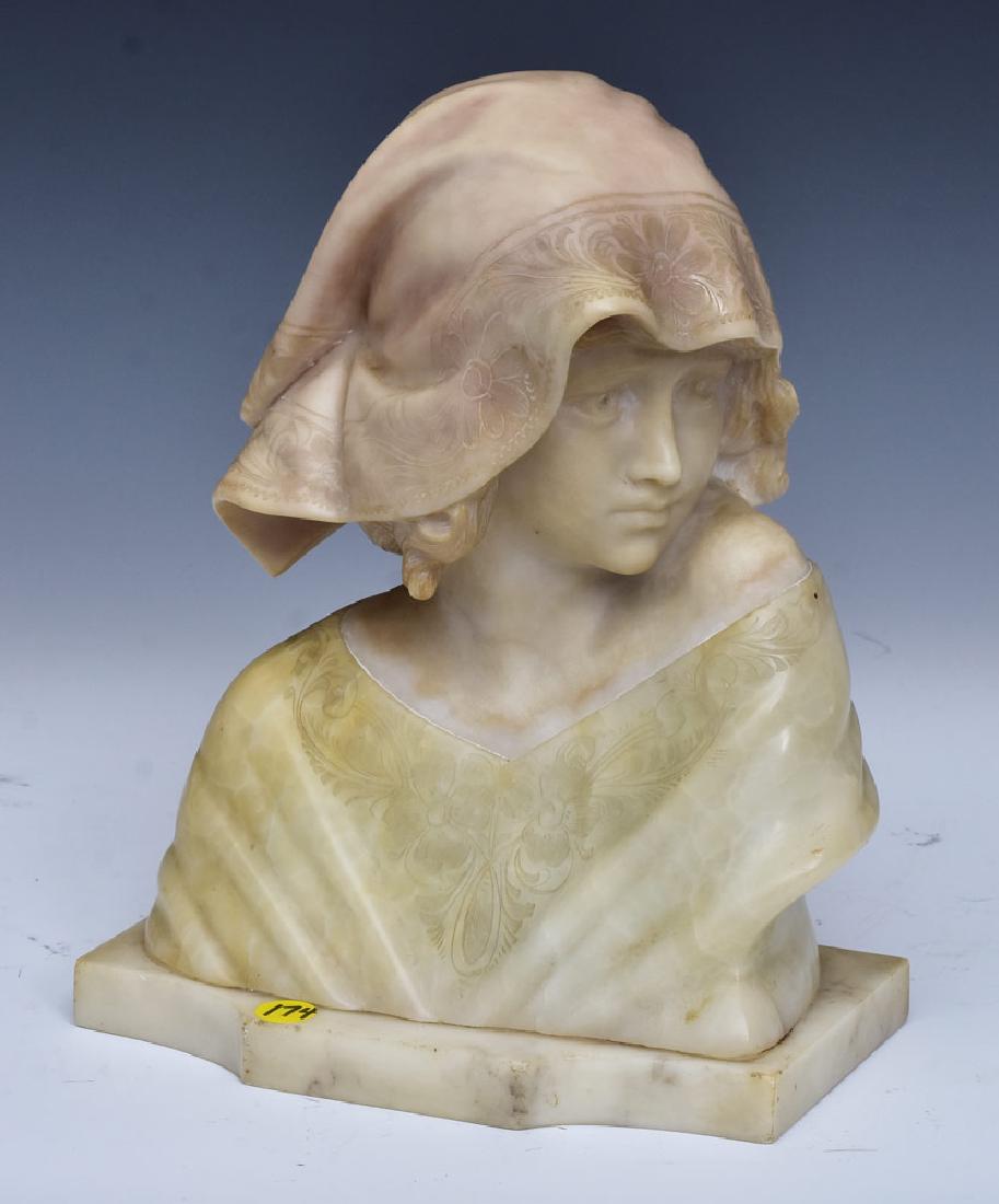 Italian Alabaster Bust of a Young Girl: 11 1/2" high early 20th century