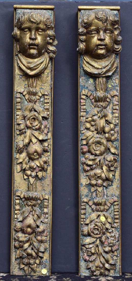 Pair Italian Renaissance Style Carved Brackets: with carved putti and flowers 39 1/4" high late 19th century