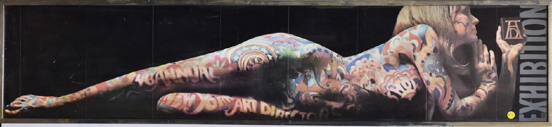 NY Art Directors Club Exhibition Poster: reclining nude with tatoos,Artist Tom Daly 11 1/2" x 55" Originally an invitation for the 46th Annual Show
