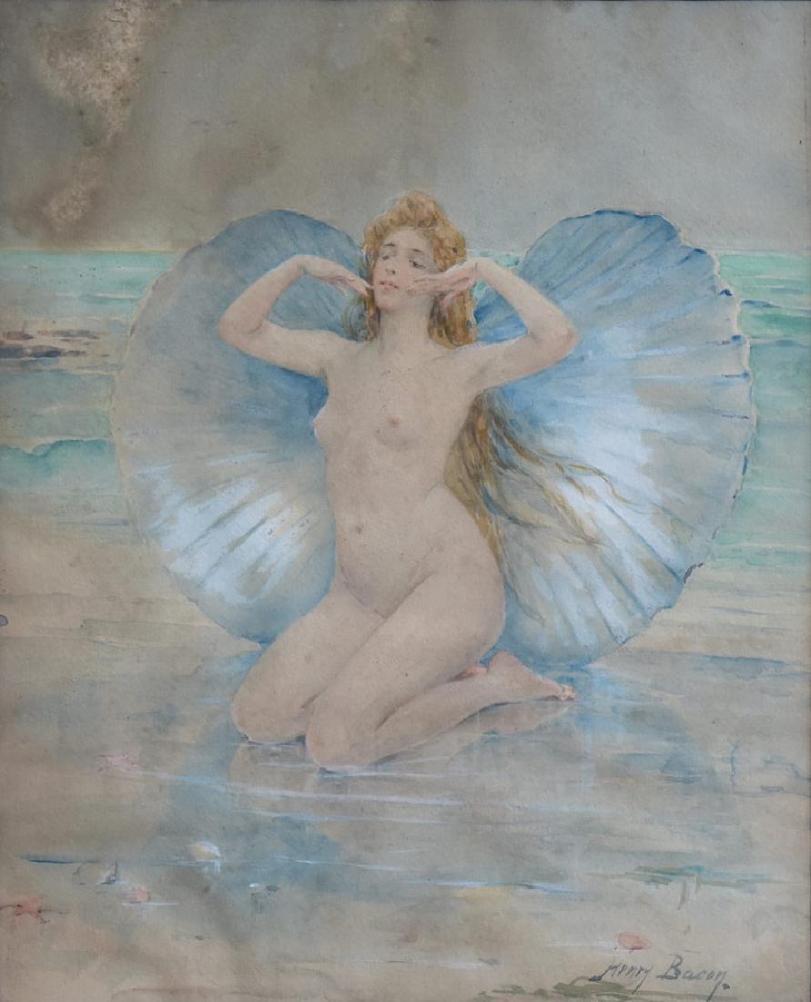 Henry Bacon: Nude Water Sprite 16" x 13" (sight) watercolor signed lower right