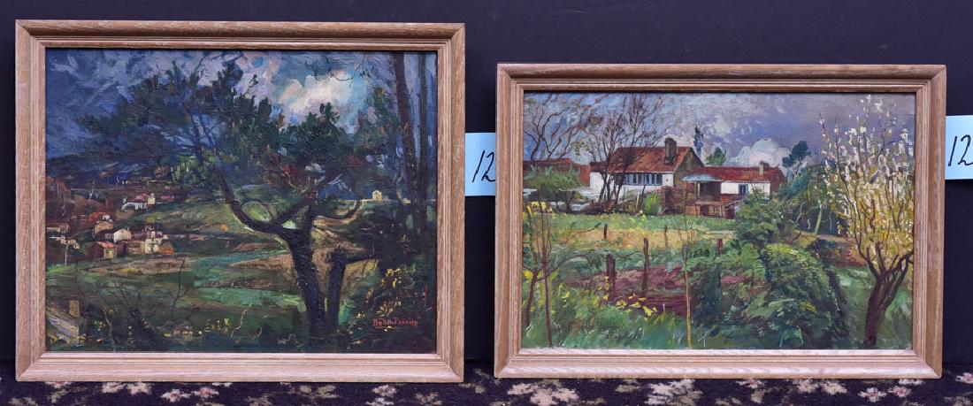 Felipe Bello Pineiro (2): The Village, 14" x 18" oil on canvas signed lower right and Farm House, 12" x 18" oil on canvas signed and dated 1951 lower left