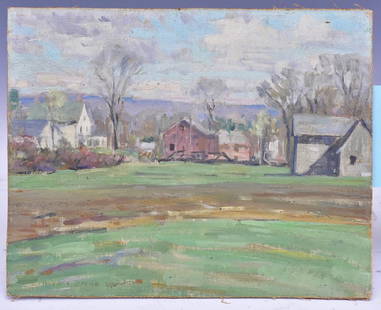 Horace Brown: Village Scene 8" x 10" oil on board signed lower left