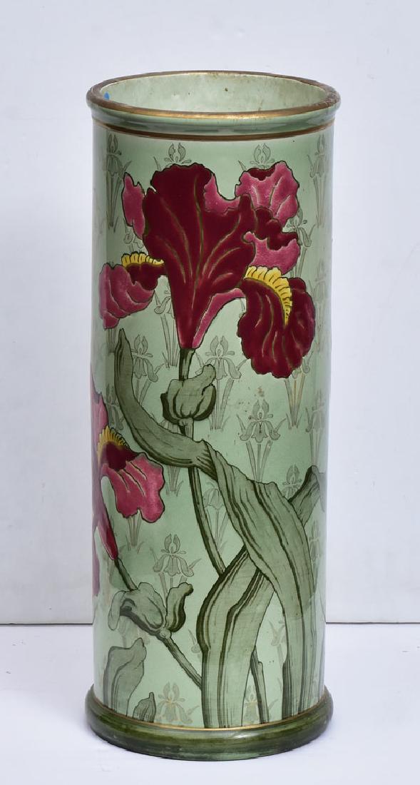 Luneville Umbrella Stand: decorated with flowers 24" tall 9 1/4" diameter signed