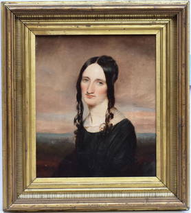 attributed to Charles Cromwell Ingham: Portrait Of A Young Woman 13" x 11" oil on canvas unsigned