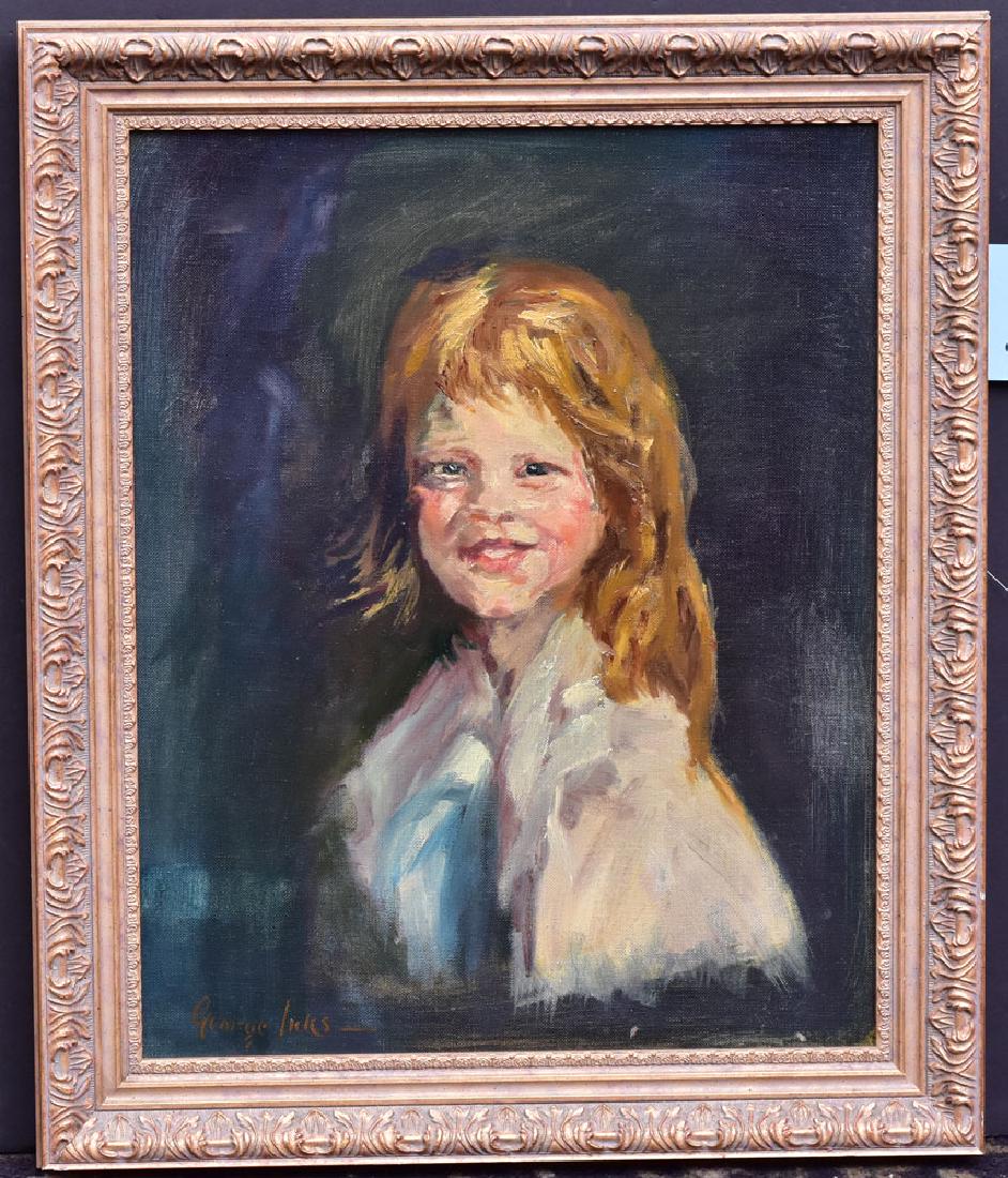 manner of George Luks: Portrait Of Young Girl 20" x 16" oil on board signed lower left