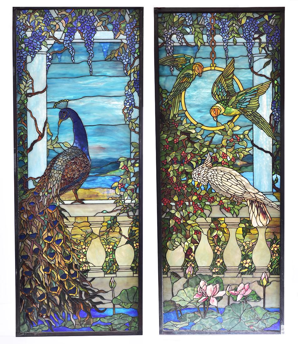 Pair of Tiffany Style Leaded Glass Windows (1 of 8)