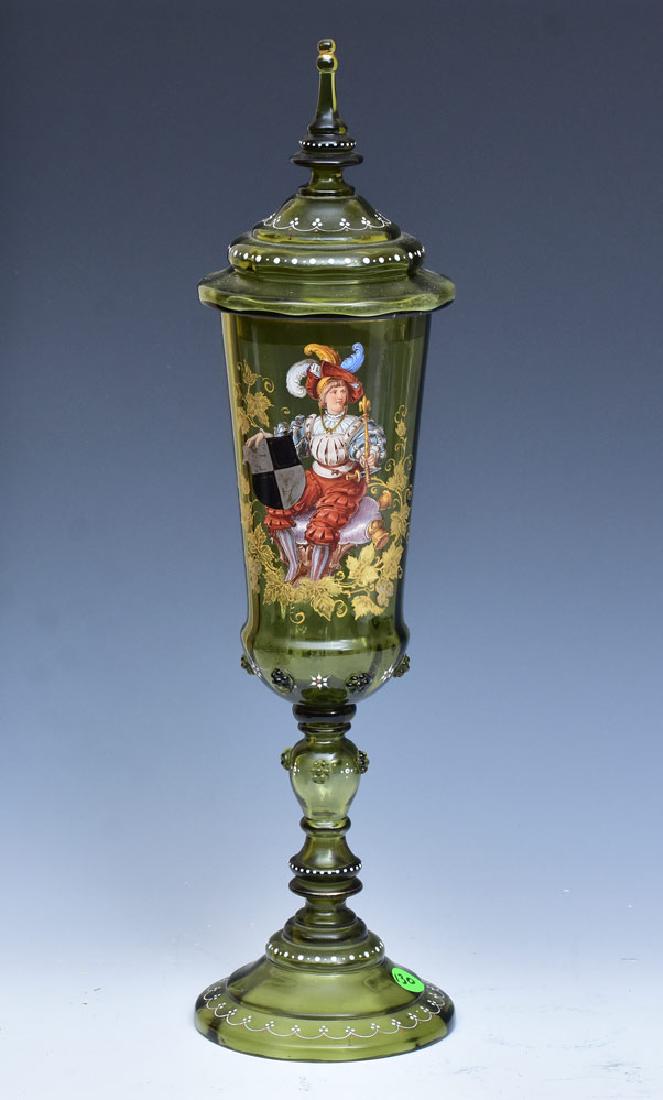 Bohemian Pokal: with applied and enamel decoration 19 3/4" high with lid late 19th century
