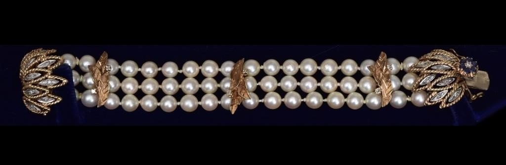 14k Gold Triple Strand Cultured Pearl Bracelet (1 of 1)