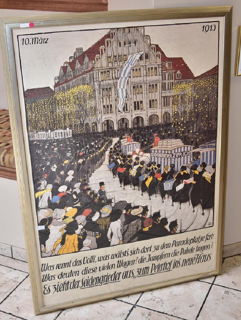 Reproduction Burkhard Mangold Swiss Poster: Unzug des Seidengriedier 50" x 35 1/4" (sight)