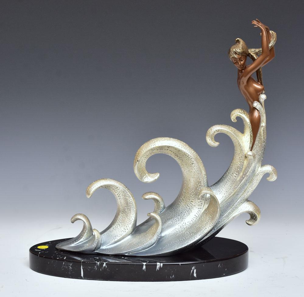 Erte Bronze: The Wave 17" tall signed copyright 1988 Chalk & Vermilion and Sevenarts from an edition of 375