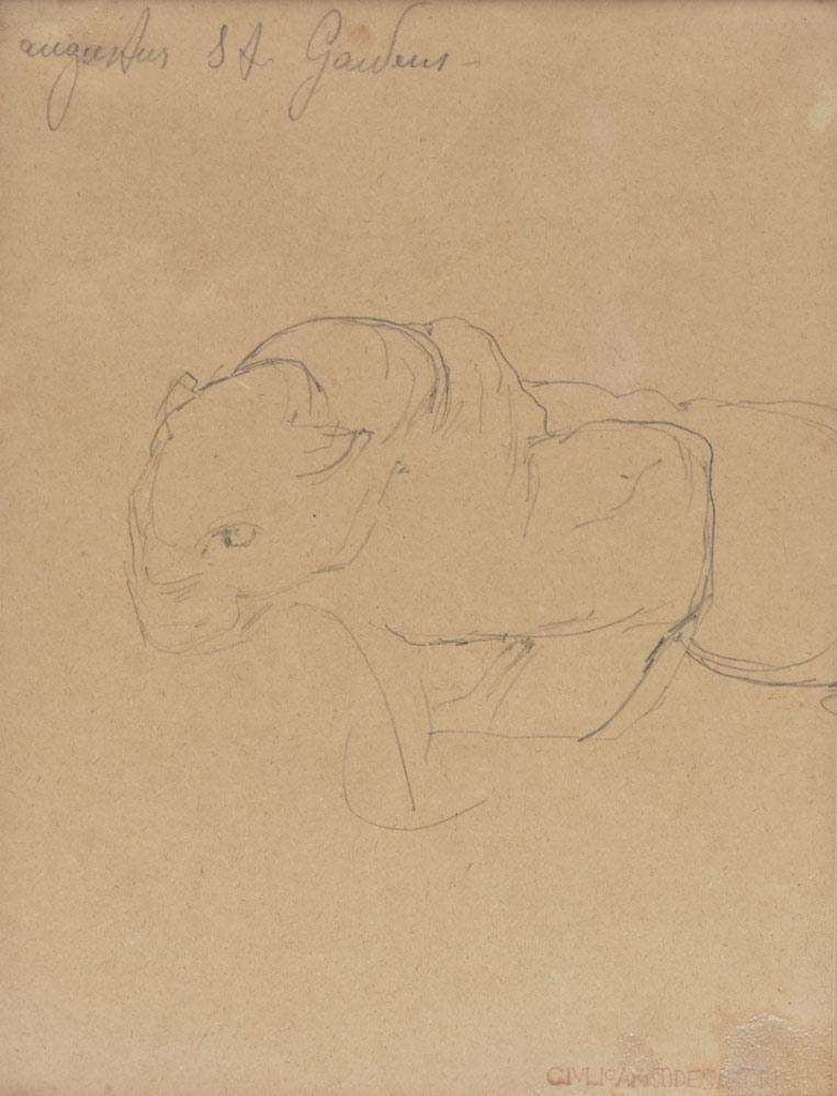 Augustus Saint-Gaudens: Sketch of a Panther 8" x 6" graphite on paper signed upper left
