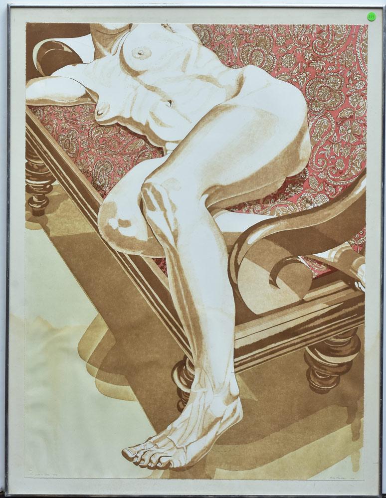 Philip Pearlstein: Nude On Settee 40" x 30" (image) aquatint titled lower left pencil signed and dated 1978 lower right from an edition of 55