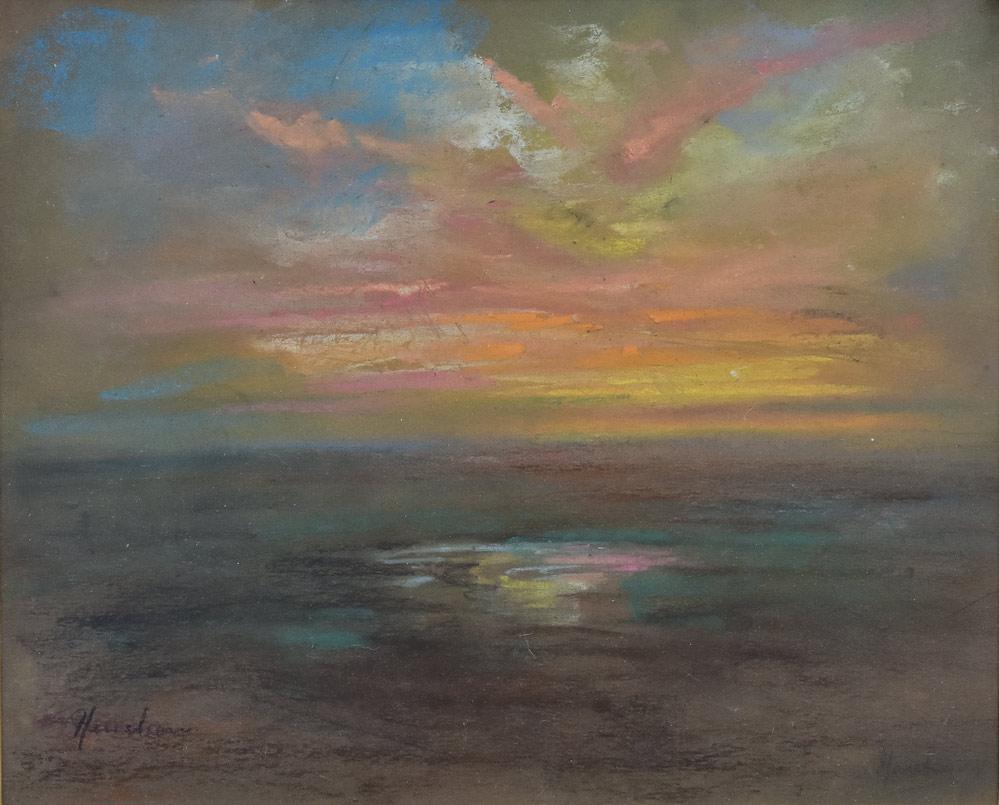 Glen Cooper Henshaw: Seascape at Sunset 11" x 13 1/4" pastel on paper signed lower left