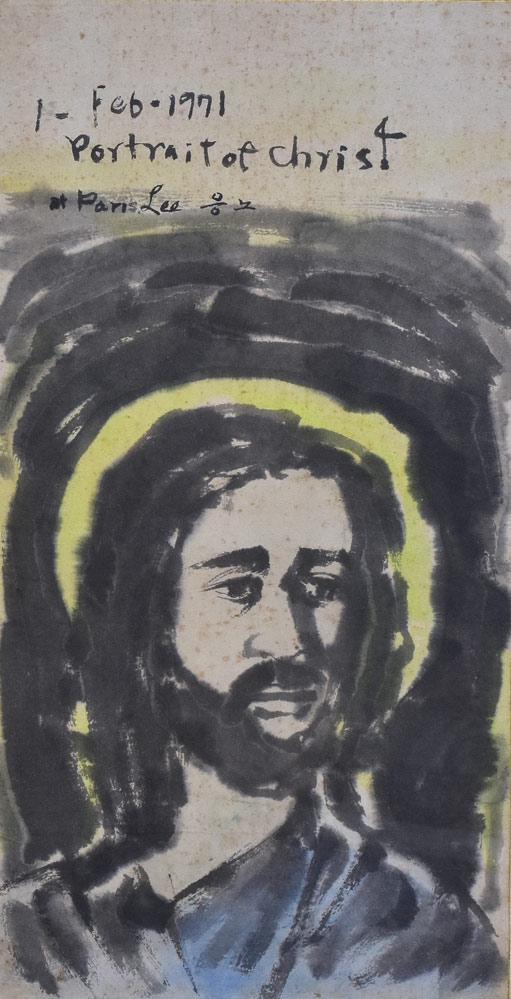 Lee Ungno (Korean 1904-1989): also spelled UngNo Lee Portrait of Christ 24 1/2" x 12 3/4" (image) ink wash with color on paper