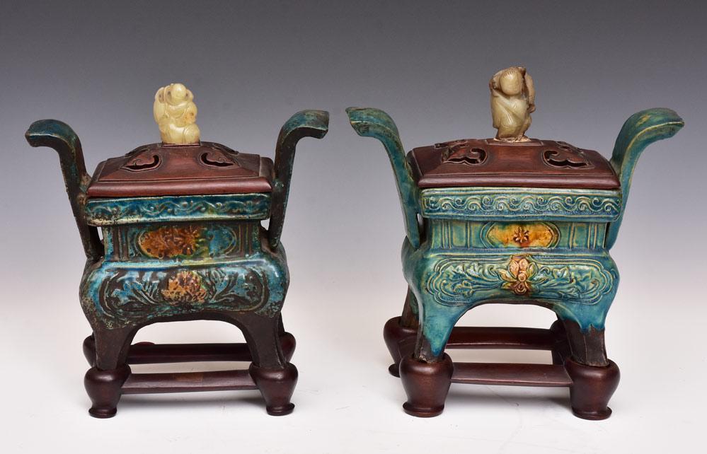 Pair Chinese Glazed Pottery Censors (1 of 12)