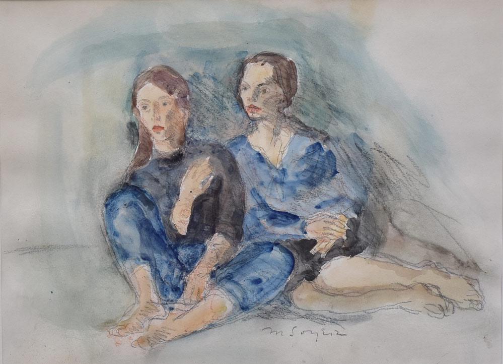 Moses Soyer: Seated Women 13 1/2" x 18" watercolor signed lower center