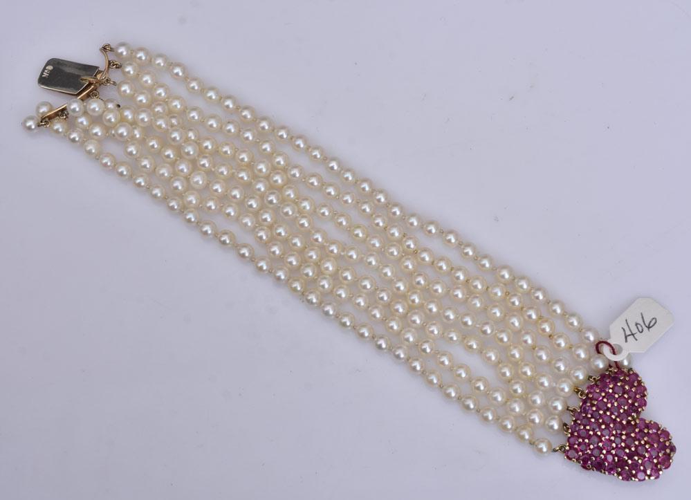 14k Gold Ruby and Pearl Bracelet (1 of 1)