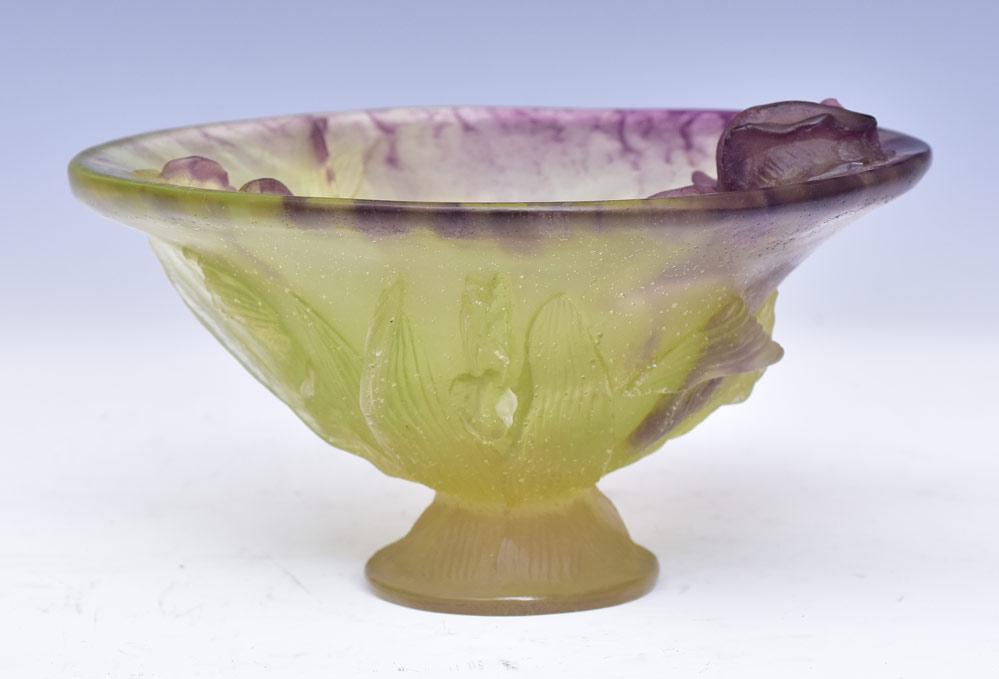 Daum Art Glass Bowl: Iris 8 1/2" diameter 4 1/2" tall signed