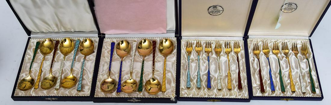 Danish Sterling Silver Enameled Boxed Flatware Sets (1 of 2)