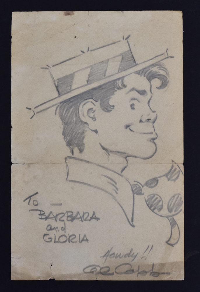 Al Capp: Li'l Abner Yokum 10" x 6 1/2" pencil on paper inscribed "To Barbara and Gloria...Howdy!" signed lower right, unframed