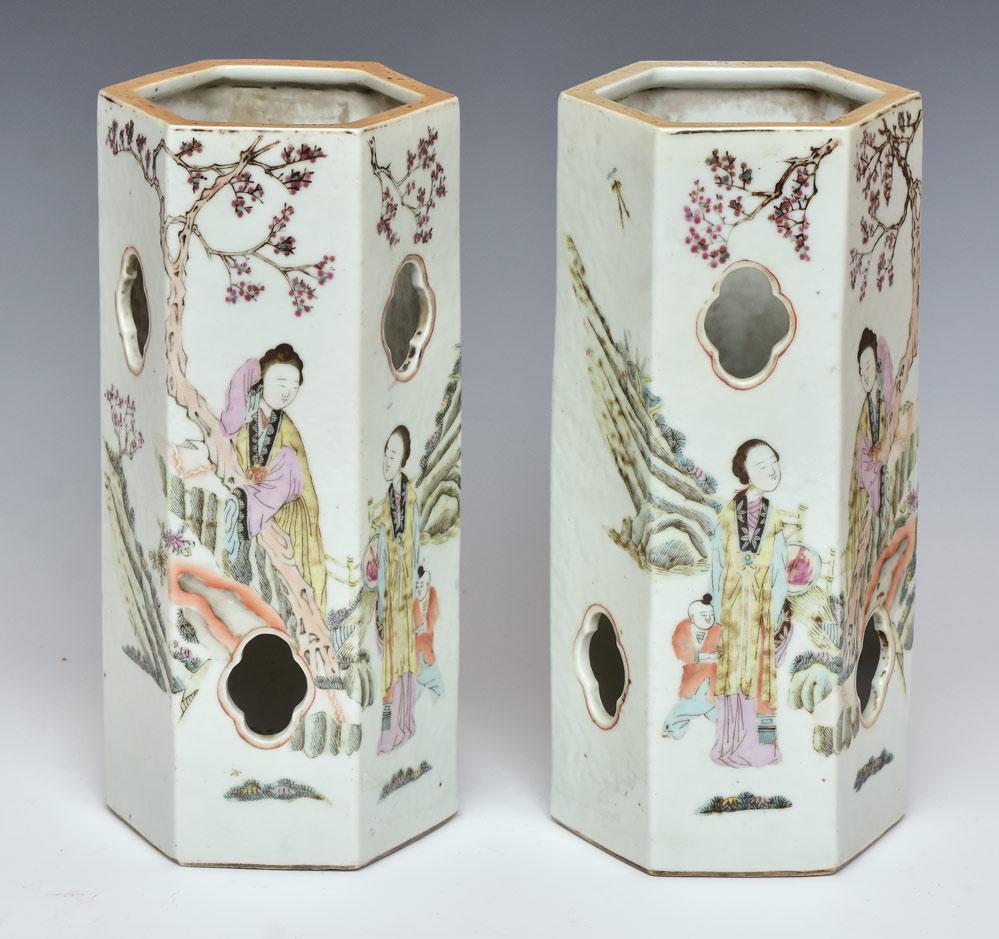 Pair Chinese Porcelain Wig Stands (1 of 2)