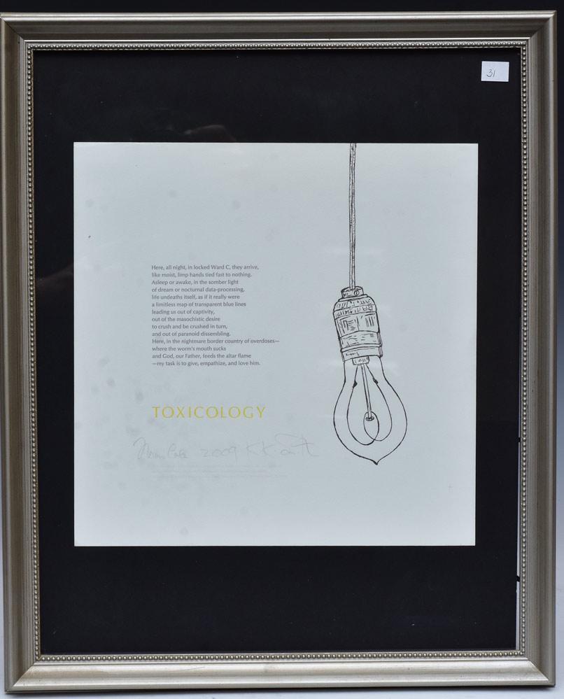 Kiki Smith: Toxicology 13" x 13" (sheet) linotype in collaboration with Henri Cole pencil signed and dated 2009 from an edition of 200