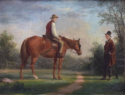 William Moore Davis: Groom On Horseback 7 1/2" x 9 1/4" oil on canvas laid to board signed lower right