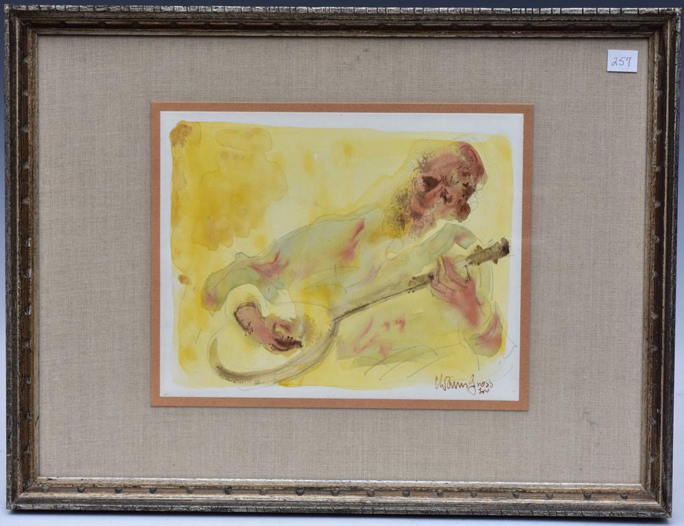 Chaim Gross: The Musician 8 1/2 x 10 3/4" watercolor signed lower right