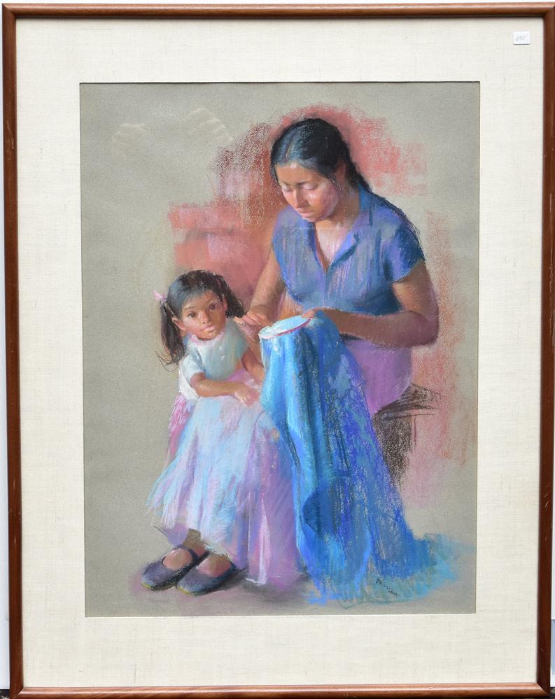 American School: Portrait Of Mother And Child 28" x 20 3/4" (sight) pastel signed "Warren" lower right
