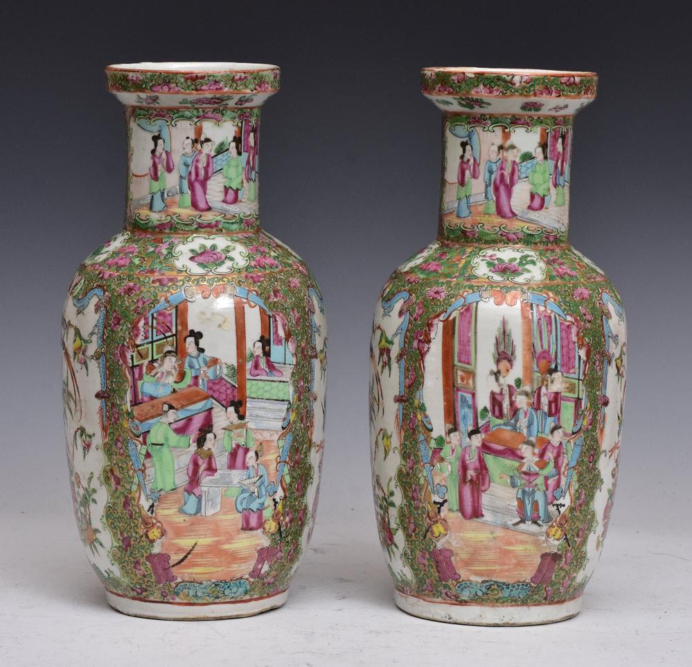 Pair Chinese Rose Medallion Porcelain Vases (1 of 14)