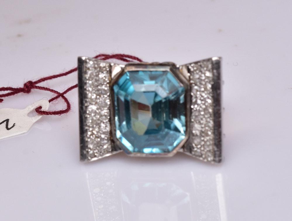 14kt Gold Blue Topaz and Diamond "Bow" Ring (1 of 2)