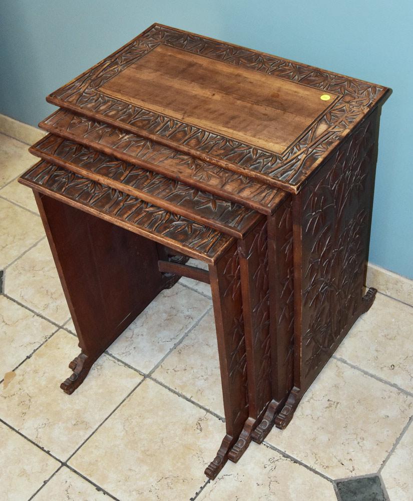 Set of Four Asian Carved Nested Tables (1 of 3)