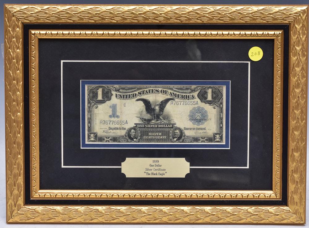 1899 One Dollar Silver Certificate: The Black Eagle now framed, 11 1/2" x 16" overall