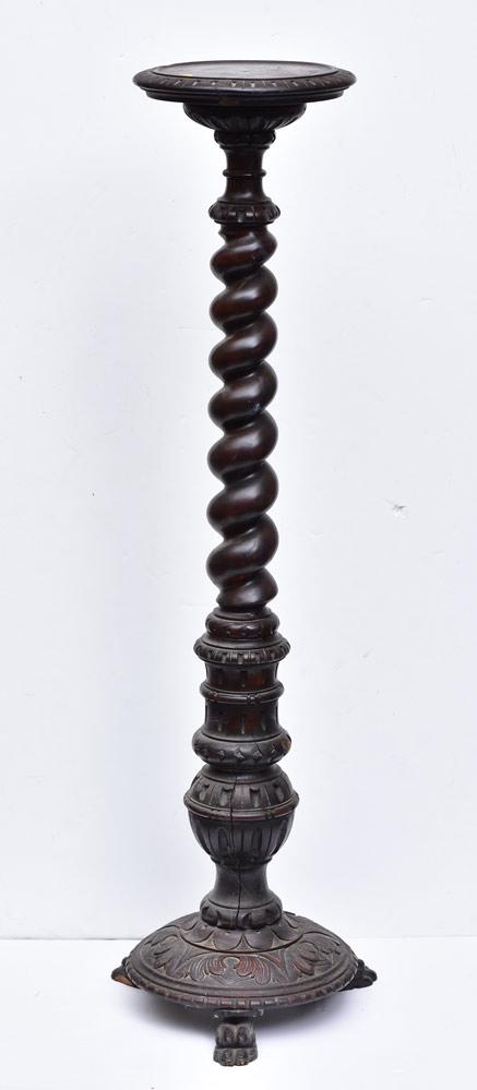 Italian Baroque Style Mahogany Plant Stand: with carved top and base and paw feet late 19th century