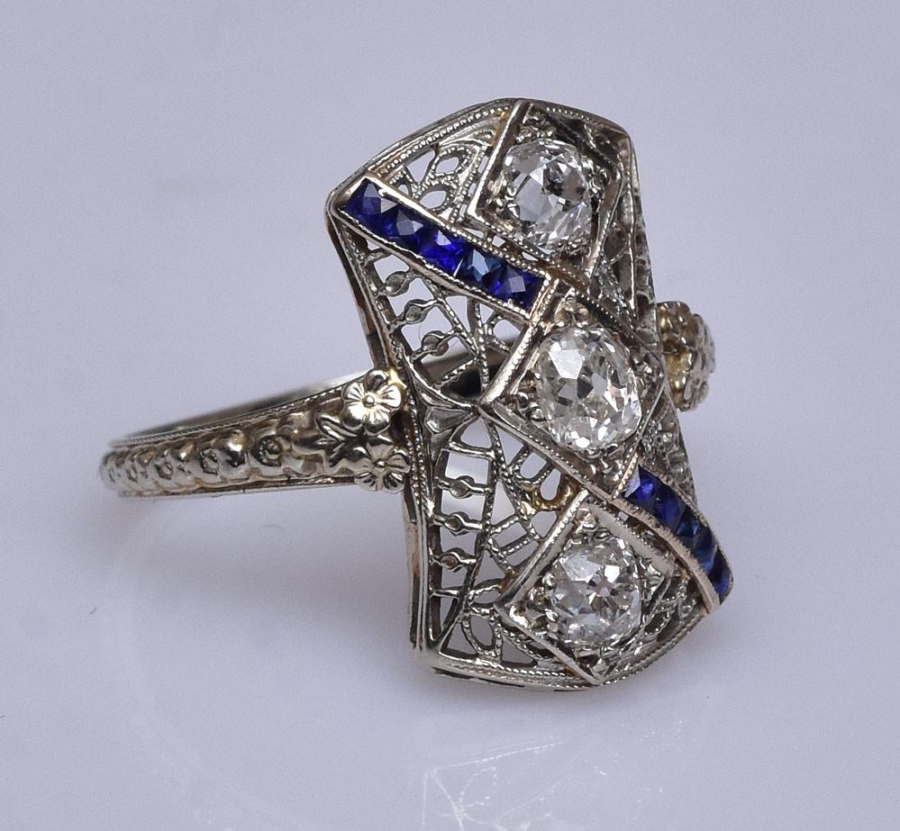 18k Gold Edwardian Diamond and Sapphire Ring (1 of 1)