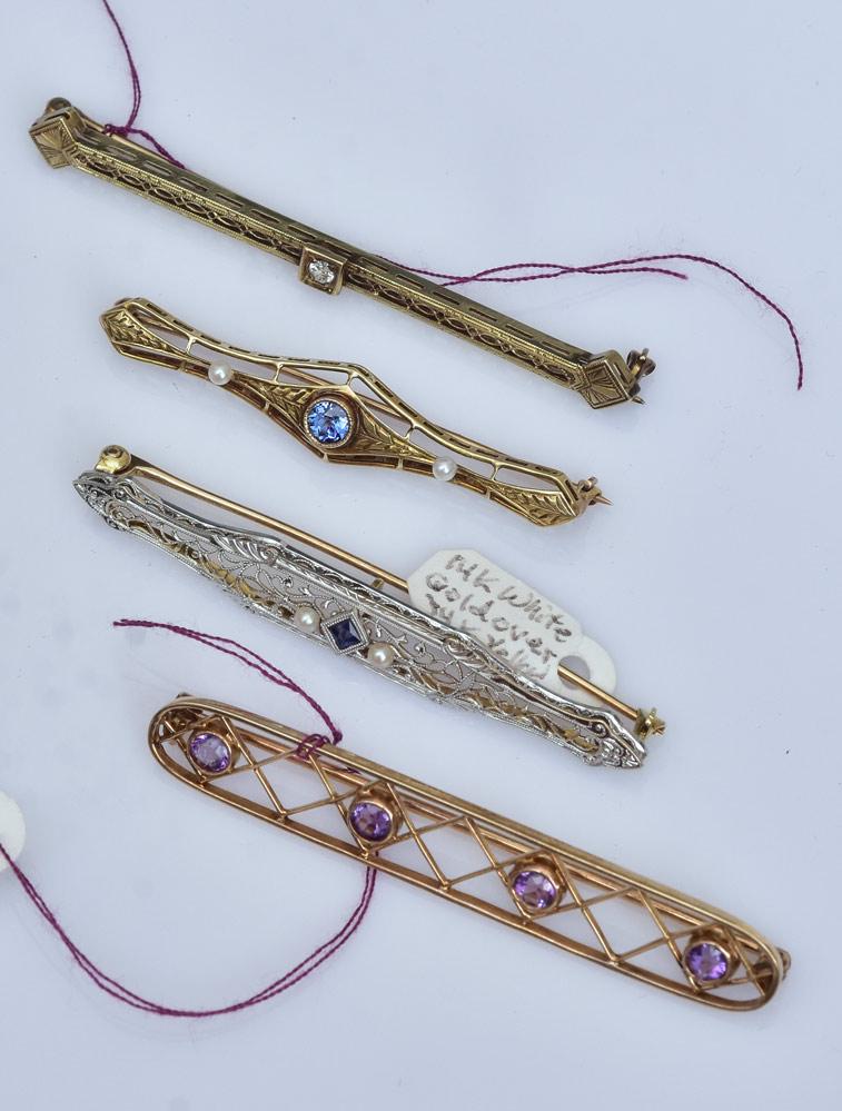 Four Victorian 14k Gold Bar Brooches (1 of 1)