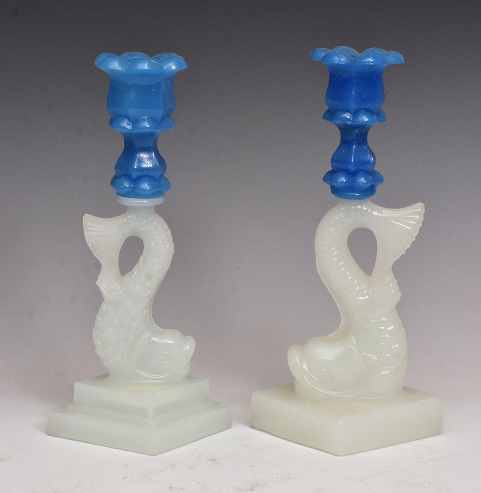 Pair Sandwich Glass Dolphin Candlesticks (1 of 1)