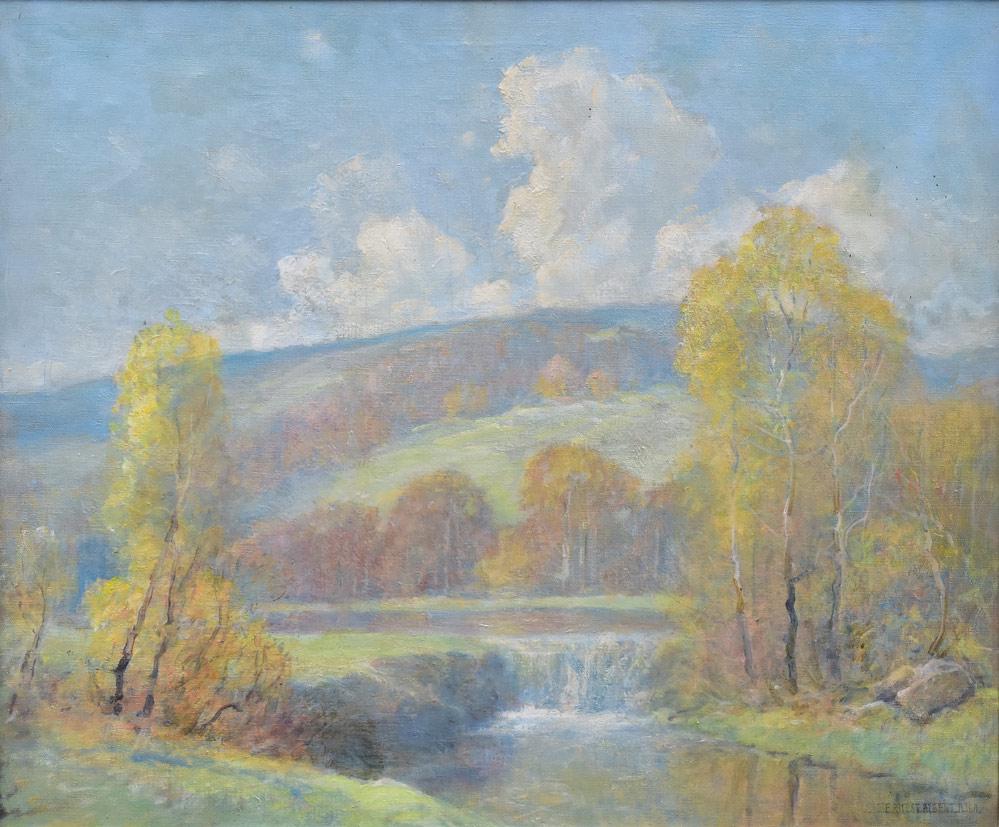 Ernest Albert: Landscape with Waterfall 25" x 30" oil on canvas signed lower right