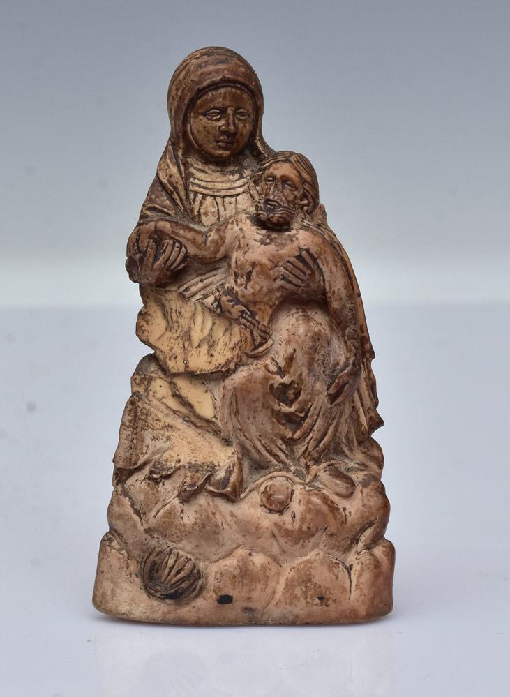 Carved Group of Madonna and Christ: Continental, 3 3/4" high 17th century