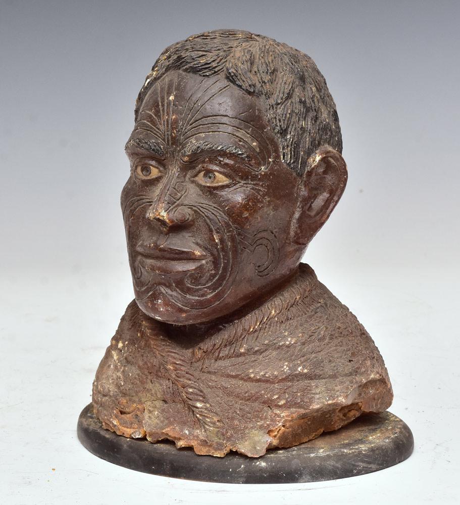 Maori Carved Amber Bust (Kauri Gum): 9 1/4" high excluding base 19th century