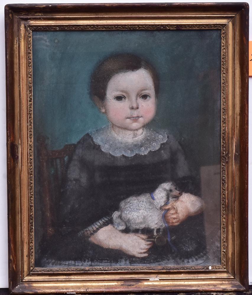 American School: Child with Pull Toy 19" x 15" pastel unsigned