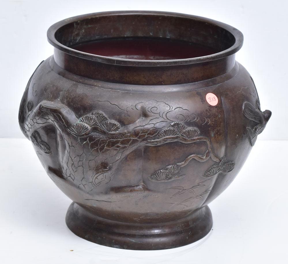 Japanese Bronze Jardinaire: 12" high, 14" diameter early 20th century
