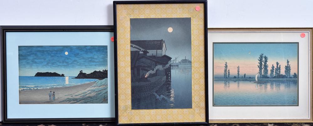 Hasui Kawase: three woodblock prints each approximately 9" x 13"