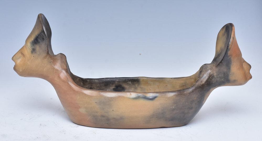 Catawba Effigy Bowl: Sara Ayers (b. 1919) signed "Sara Ayers/Catawba" 13" long, 6 1/2" high