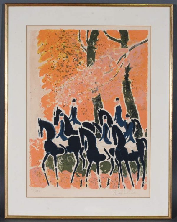 1 ANDRE BRASILIER polo ponies 24"x17 1/2" lithogra: 1 ANDRE BRASILIER polo ponies 24"x17 1/2" lithograph pencil signed lr, 96/100