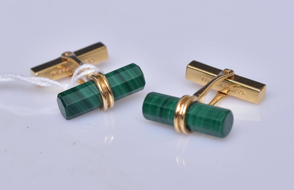 Tiffany 14k Gold Malachite Cuff Links (1 of 1)