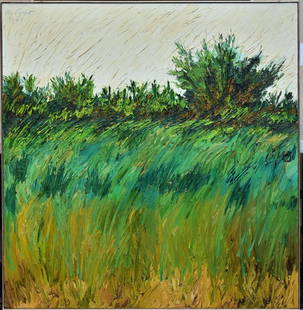 Nanno de Groot: Wiind Swept Grasses, 1961 51" x 49 1/2" oil on canvas signed and dated upper left