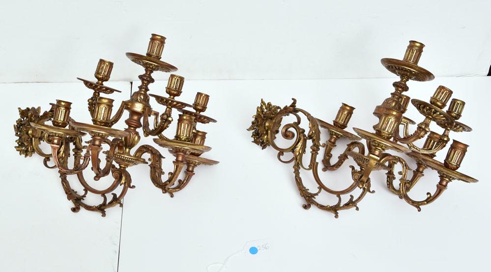 Pair Gilt Bronze Candle Wall Sconces (1 of 1)