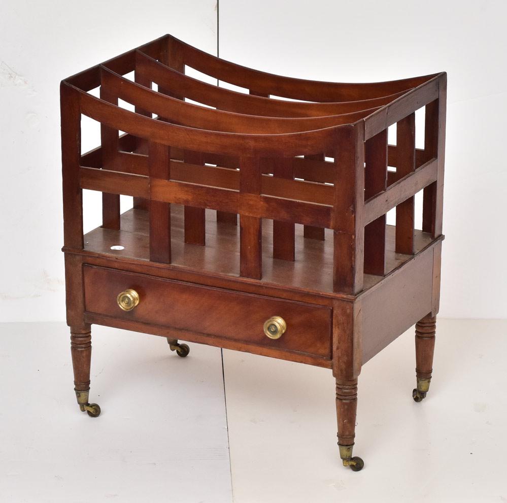 English Mahogany Canterbury: with drawer and brass feet 17 3/4" x 12", 20" high 19th century